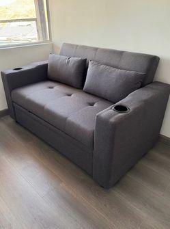 Gray Fabric Loveseat Sofa with Cup Holders