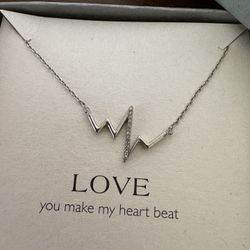 Sterling Silver Heartbeat Necklace Genuine Diamond – Love You Make My Hear Beat