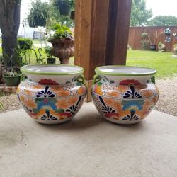 Green Mint Rim Talavera, Clay Pots (Planters) Plants $55 Cada Una