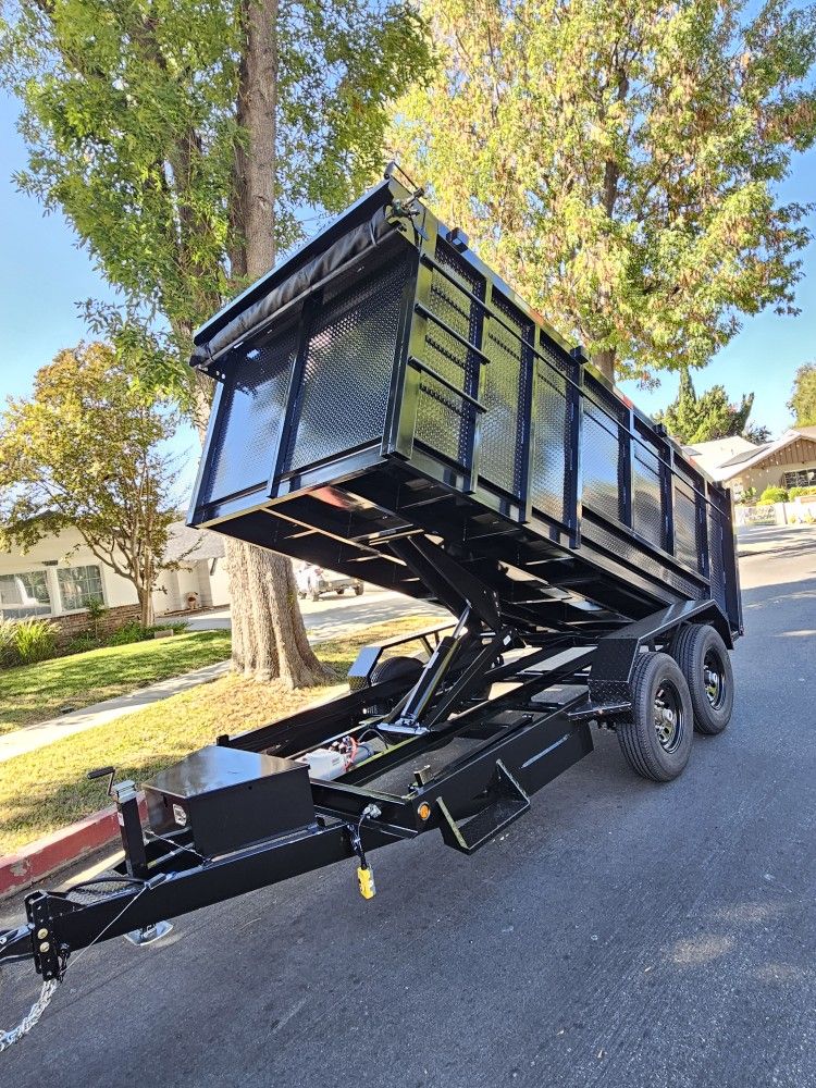 New 2026 DUMP TRAILER 
HEAVY DUTY 14X8X4 FT
2 axels 7k 8 lugs 
4 WHEELS electric brakes 
Scissor lift 9 tons
Ramps heavy duty pull rear
Steps heavy du