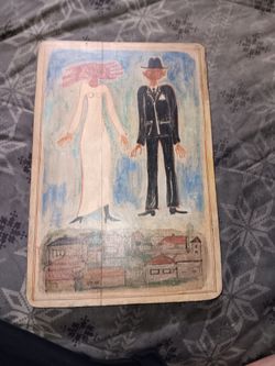 Vintage Romanian Folk Art Painting on Wood Panel by. Gheorghe Boțan.