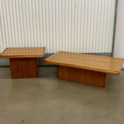 MCM 1960’s solid danish teak pedestal coffee w/ side table set by Vejle Stole- og Møbelfabrik