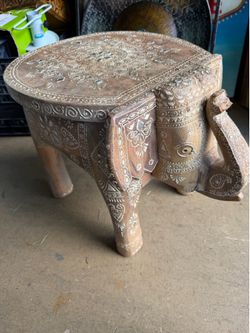 Elephant plant stand stool mango wood handmade with mandala painting