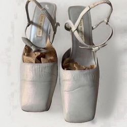 Size 7 To 7.5 White Genuine Leather Heels Ann Marino