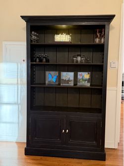 Handcrafted Black Solid Wood Bookcase Hutch Cabinet - Adjustable Shelves