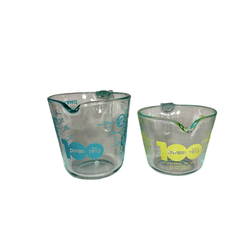 Set Of Pyrex 100th Anniversary Lime 1 Cup and Turquoise 2 Cup Measuring Cups