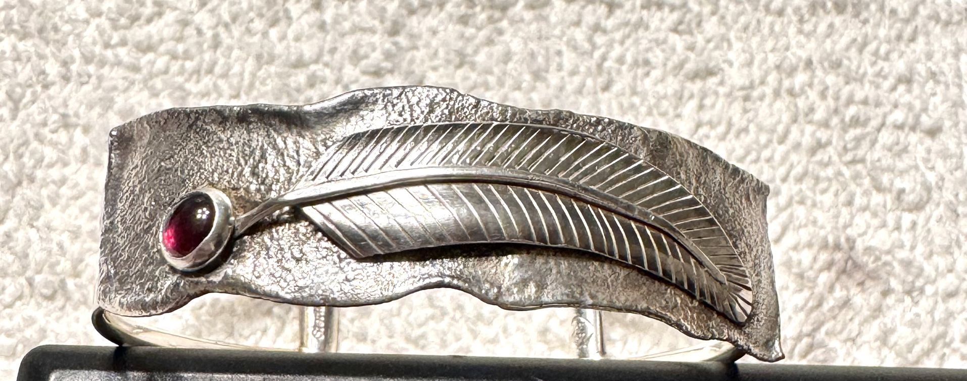 7.5” B.B , Native American Sterling Silver & Garnet Feather