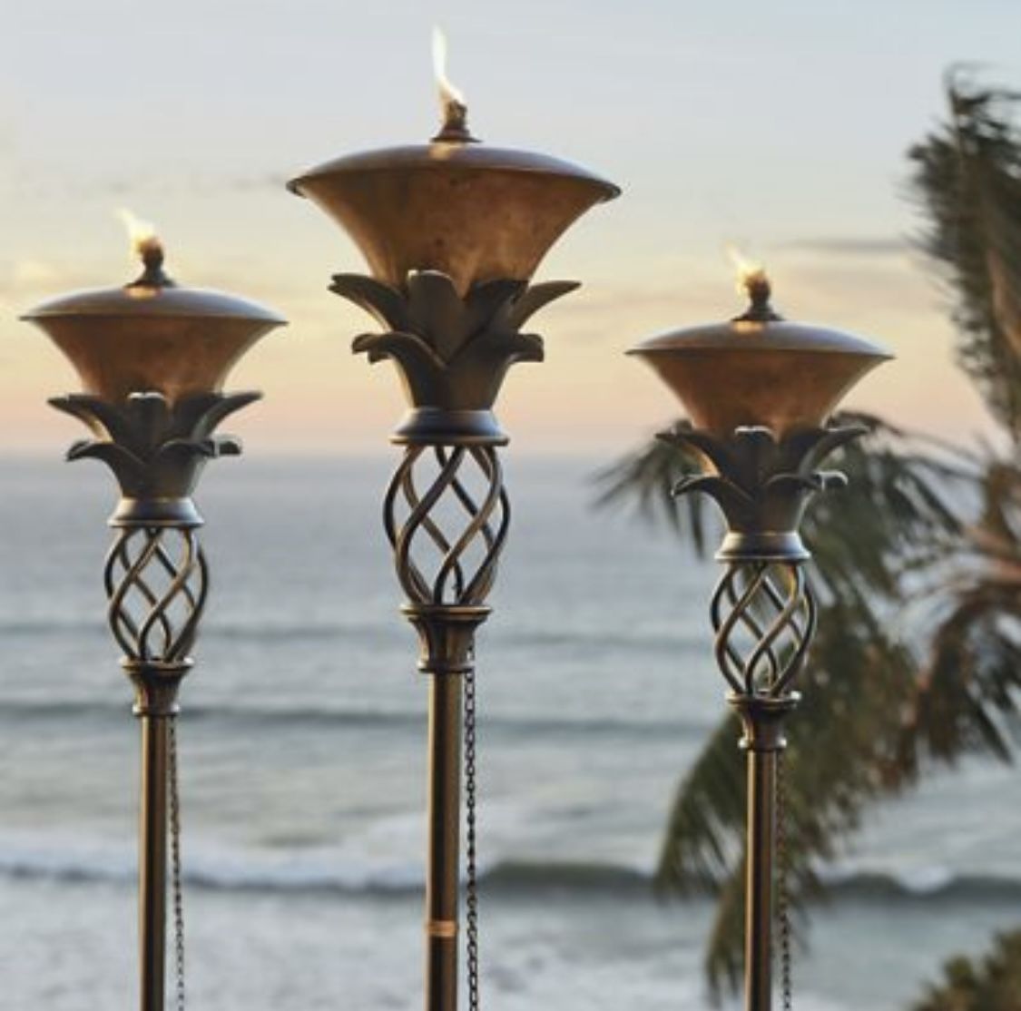 Premium Frontgate Pineapple Tiki Torches (3) w/ Oil