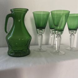 Vintage Anchor Hooking Glassware And Decanter 