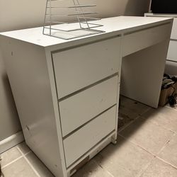 White Desk with 3 Drawers – Good Project or Basic Use - 42 x 18 x 30 1/2