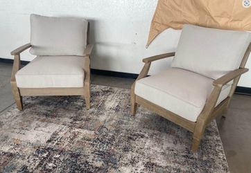 Pair Outdoor Patio Chairs Eucalyptus Wood *New*