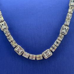 925 Sterling Silver CZ 20” Rectangle Necklace 43.54g 7.6mm 205394/3