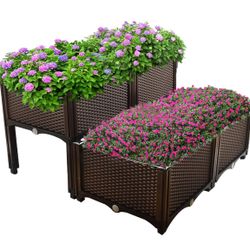 Plant Grow Box Elevated Raised Garden Bed Kits Fit for Flower Vegetable Grow Brown 4-Piece Set