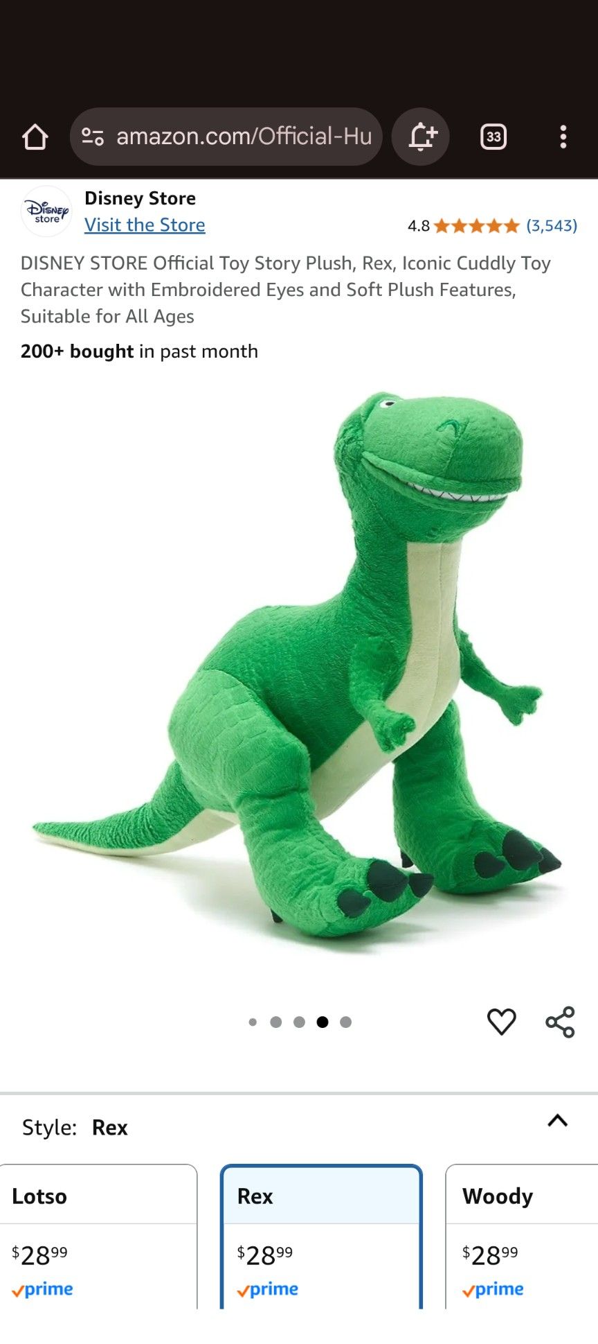 DISNEY STORE Official Toy Story Plush, Rex