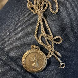 Sterling Silver 925 St Christopher Medal And Chain