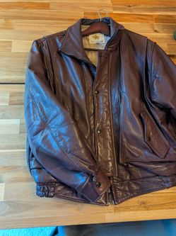 Vintage 80s Golden Bear Leather Bomber Jacket - Burgundy, Size 46 (XL), Made in USA