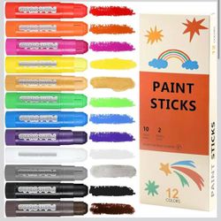 TMOL 12 Colors Tempera Paint Sticks, No Mess, Quick-Drying & Non-Toxic Art Supplies, Easy-Grip for Toddlers and Kids, Works Great on Paper, Wood, Glas