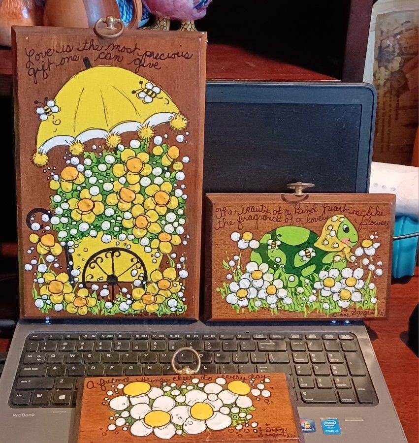 Diane Sargent 1971 Hand Painted Wooden Plaques $60obo