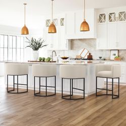 27" H Counter Height Bar Stools Set of 4- Linen Fabric 