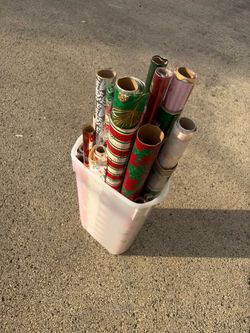 Wrapping Paper Lot – 25+ Rolls (Christmas, Birthday, Baby) w/ Storage Bin
