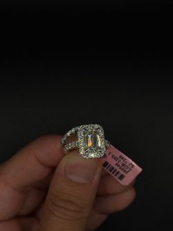 14k WG lab diamond engagement ring and band set 4.69ct