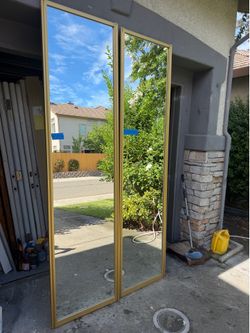 Tall Mirror Sliding Closet Doors With Gold Frame