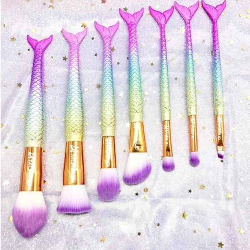 7pcs colorful mermaid tail makeup brush set