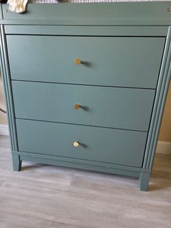 Green 3-Drawer Dresser with Gold Knobs
