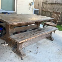 Heavy Well Build Rustic Table With Two Matching Bench 