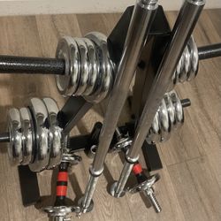 NEW CASE Adjustable Chromed Barbell & Dumbbells  Total: 110 lbs