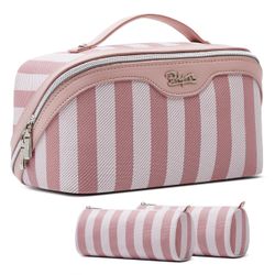 BOYATU Travel Makeup Bag For Women: Large Cosmetic Bag Set Of 3 - PU Leather Make Up Bag With Compartments - Compact Waterproof Toiletry Bag With Divi
