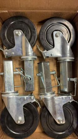 911# 4 Pack 5" Heavy Duty Scaffolding Rubber Swivel Caster With Dual Locking 1" Solid Round Stem 280lbs Capacity Per