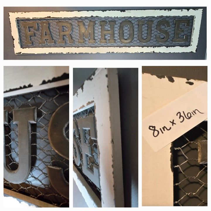Farmhouse While Decor White Wooden Frame Chicken Wire Backing In Metal Letters Wall Art