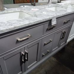 60inch Bathroom Vanity With Marble Top Backsplash And Sinks Included 