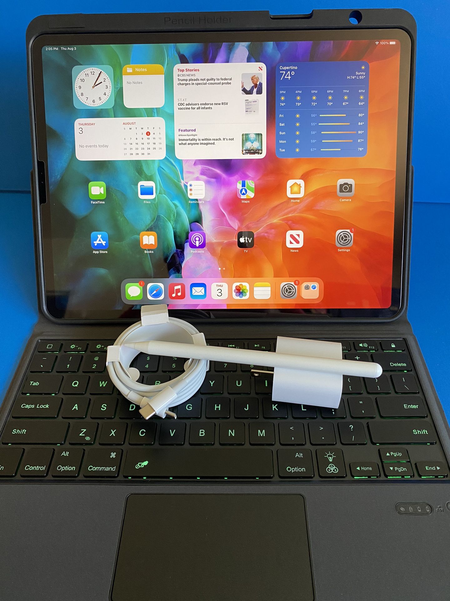 Apple IPad Pro 12.9” 4th Generation (2020 Model/ Face ID/Liquid Retina) 128GB with pen keyboard & Accessories (Apple pencil supported)