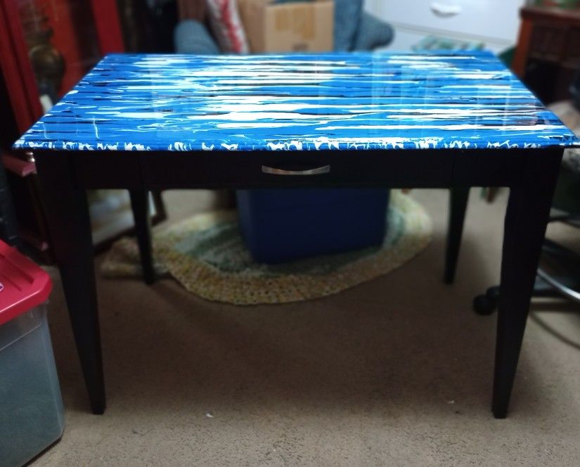 Custom Built Paint Pour Epoxy Desk 