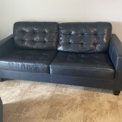 Navy Blue Leather Couch- Like New! 
