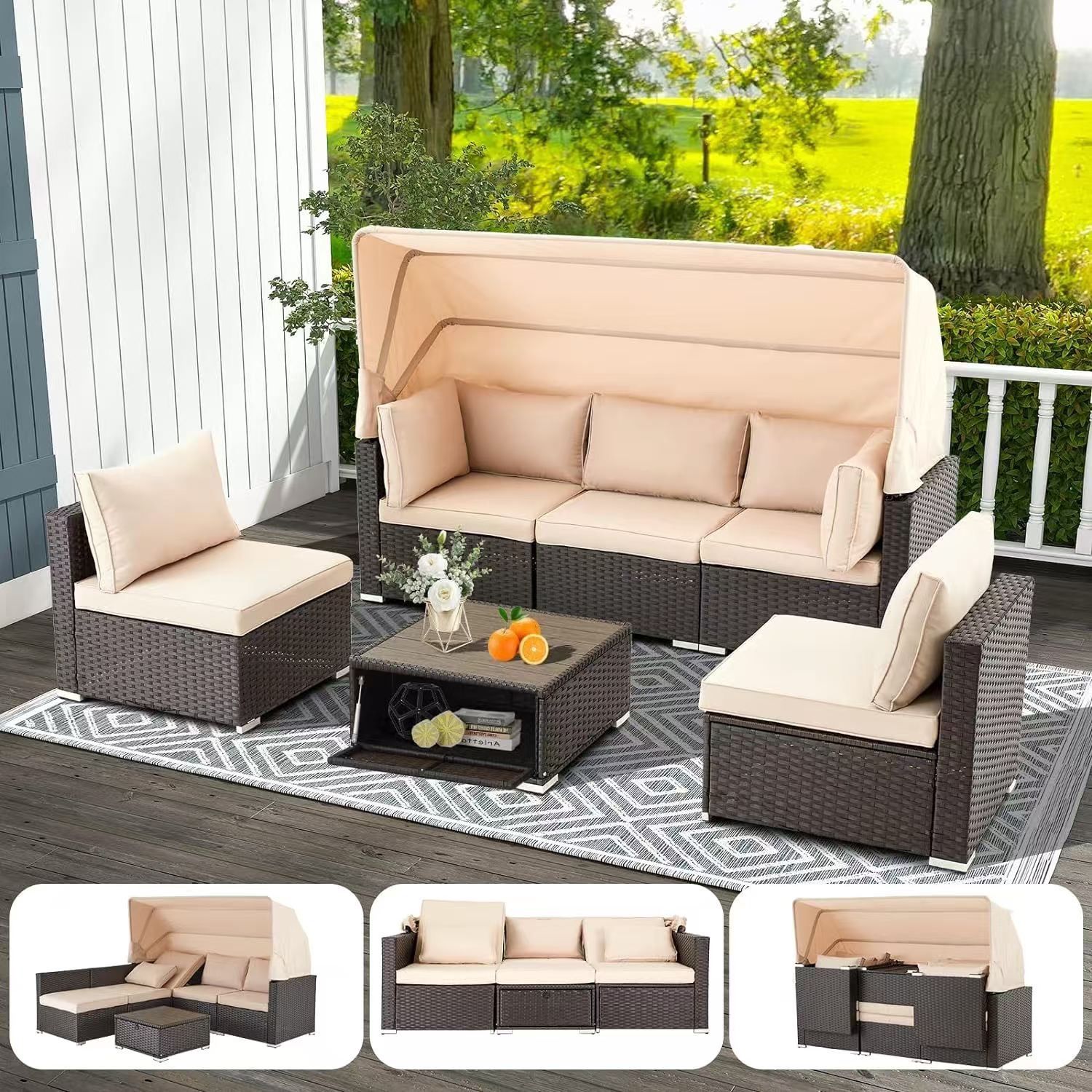 6pc Outdoor Patio Furniture Set With Canopy