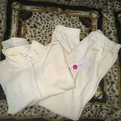 Jogalicious HALF ZIP CROP PULLOVER JOGGER Women’s 2 Pc set cream color  size M New