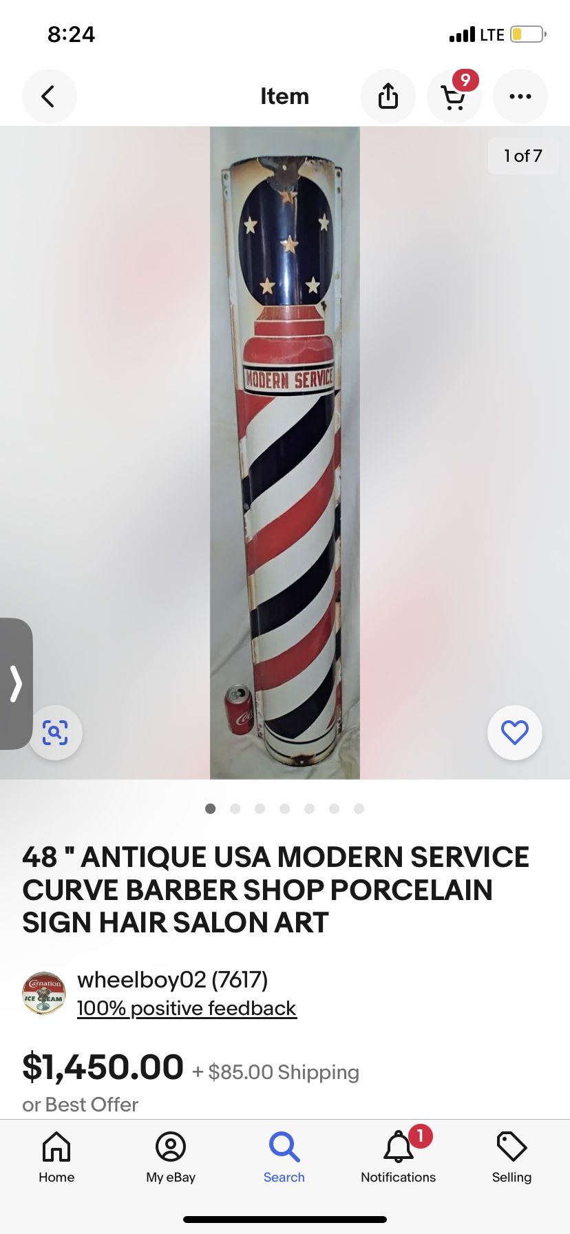 Porcelain Barber pole Sign