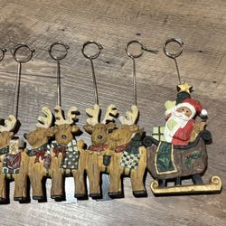 Vintage Two's Company Resin Santa Sleigh & Reindeer 6 Photo Card Holder