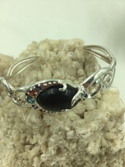 Designer L Onyx STER Asstd. Stone Cuff Bangle 7.5”