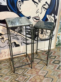 Pair Marble Top Pedestal Tables (Delivery Service Available)