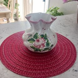 Vintage Ceramic Floral Print Hand Painted Vase