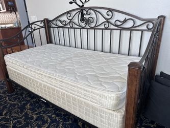 Metal And Wood Day Bed With Spring Box And Mattress.