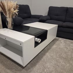 Dark Grey Sofa Set With White Coffee Table