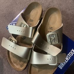 Birkenstock "Arizona Birko Flor" Gold Sz 42 Us 11-11.5 Womens