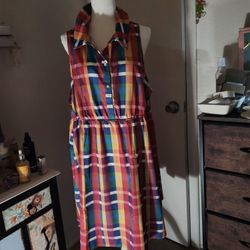 Colorful Plaid Silky Sleeveless Shirt Dress 20 4X