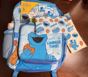 🩵 Sesame Street Cookie Monster 5-Piece Backpack Set – NEW! 🍪