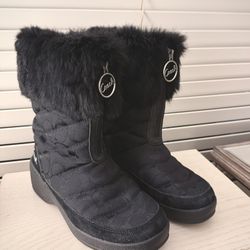 Coach Signature Monogram Wedge Boots with Rabbit Fur - Size 6.5